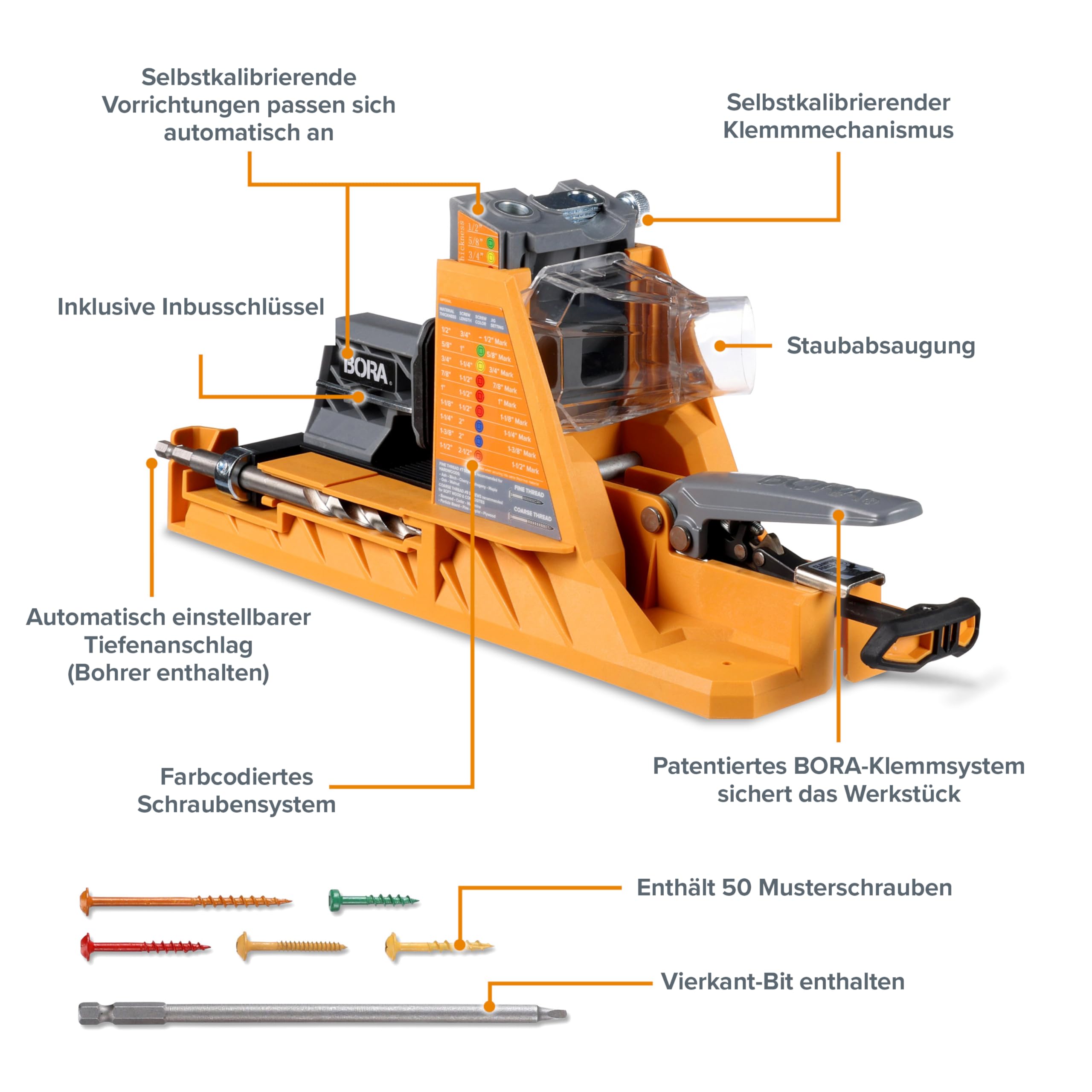 bora-auto-jig-pocket-hole-bohrschablone-selbstkalibrierend-50-schrauben image 2